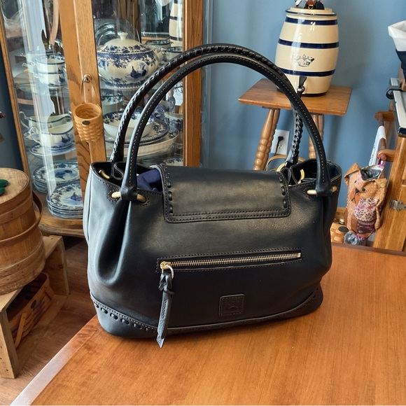 Dooney & Bourke Black Florentine Flap Satchel with Whipstitch - Picture 2 of 16
